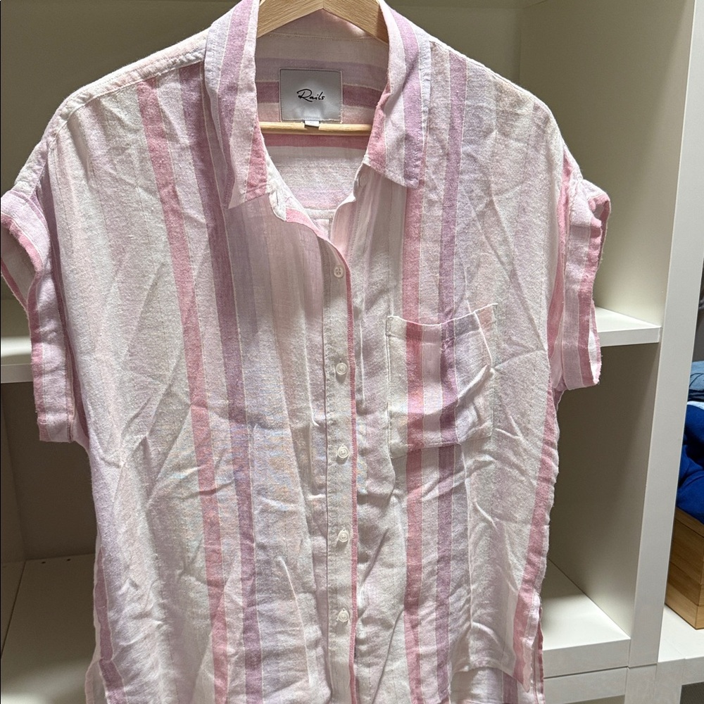 Rails Pink and White Striped Button-Up Shirt
